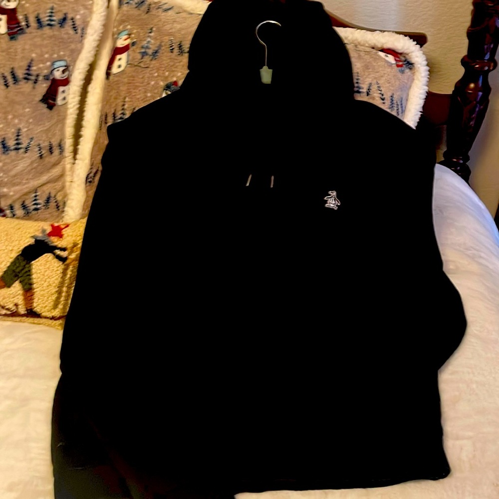 Used men’s black, hooded penguin sweater